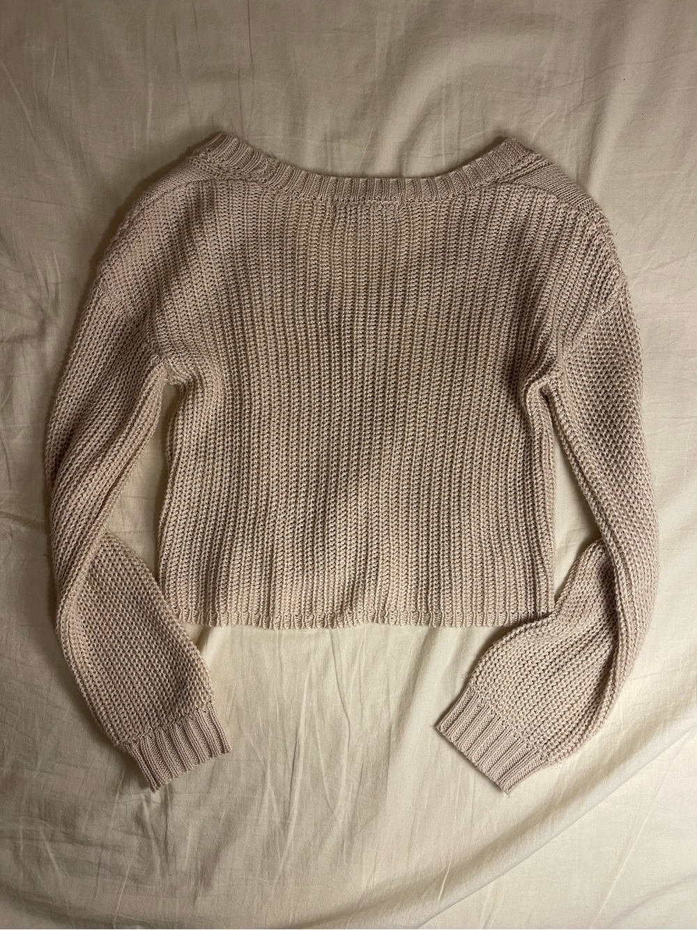 Beige Cable Knit Cardigan With Button Closure - Picture 2 of 6
